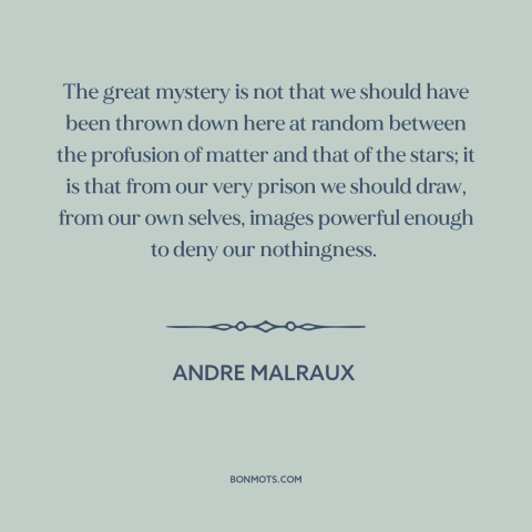 A quote by Andre Malraux about the human condition: “The great mystery is not that we should have been thrown down here at…”