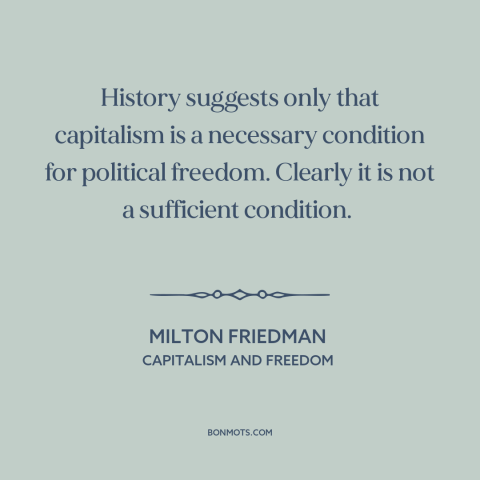 A quote by Milton Friedman about political theory: “History suggests only that capitalism is a necessary condition…”