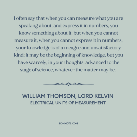 A quote by William Thomson, Lord Kelvin about knowledge: “I often say that when you can measure what you are speaking…”