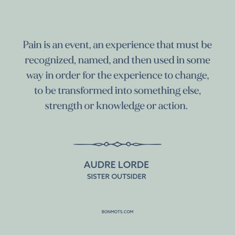 A quote by Audre Lorde about pain: “Pain is an event, an experience that must be recognized, named, and then used…”