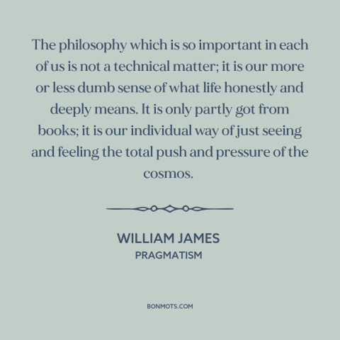 A quote by William James about worldview: “The philosophy which is so important in each of us is not a technical…”