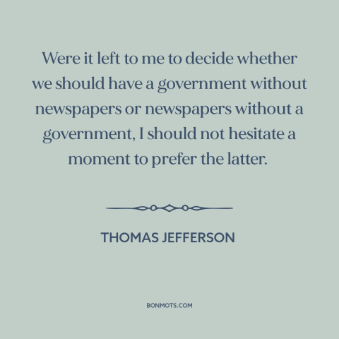 A quote by Thomas Jefferson about newspapers: “Were it left to me to decide whether we should have a government without…”