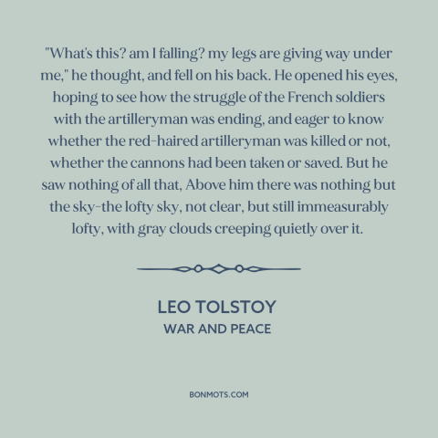 A quote by Leo Tolstoy about dying: “"What's this? am I falling? my legs are giving way under me," he thought…”