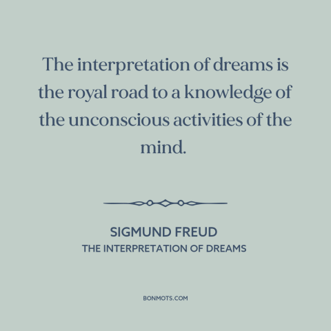 A quote by Sigmund Freud about interpretation and analysis: “The interpretation of dreams is the royal road to a…”