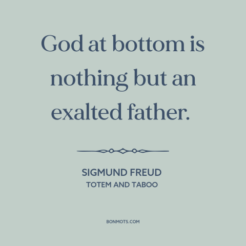 A quote by Sigmund Freud about nature of god: “God at bottom is nothing but an exalted father.”