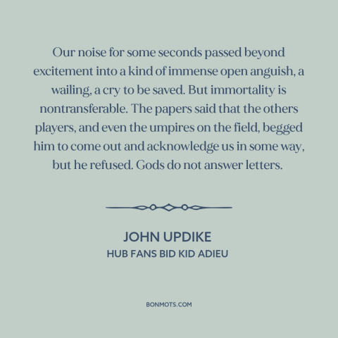 A quote by John Updike about athletes: “Our noise for some seconds passed beyond excitement into a kind of immense open…”