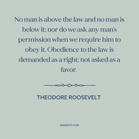 A quote by Theodore Roosevelt about applying the law: “No man is above the law and no man is below it; nor do…”