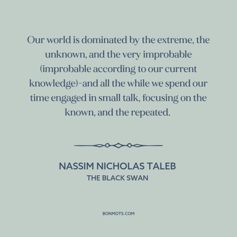 A quote by Nassim Nicholas Taleb about the improbable: “Our world is dominated by the extreme, the unknown…”