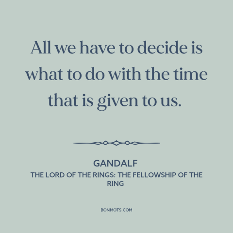 A quote from The Lord of the Rings: The Fellowship of the Ring about spending time: “All we have to decide is what to do…”