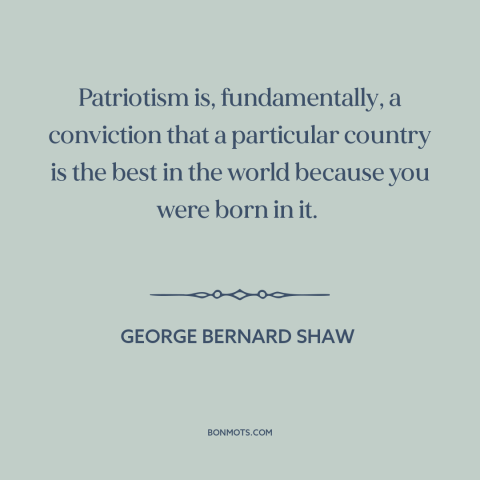 A quote by George Bernard Shaw about patriotism: “Patriotism is, fundamentally, a conviction that a particular country is…”