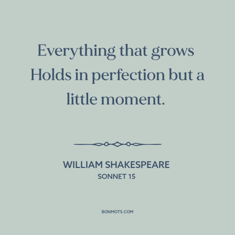 A quote by William Shakespeare about the ephemeral: “Everything that grows Holds in perfection but a little moment.”