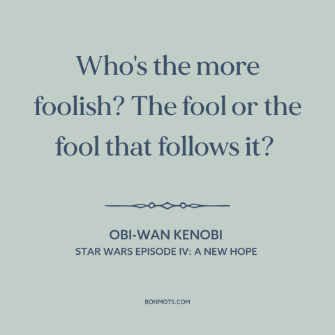 A quote from Star Wars Episode IV: A New Hope about foolishness: “Who's the more foolish? The fool or the fool that…”