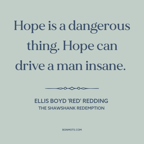 A quote from The Shawshank Redemption about hope: “Hope is a dangerous thing. Hope can drive a man insane.”