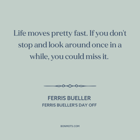 A quote from Ferris Bueller's Day Off about speed of life: “Life moves pretty fast. If you don't stop and look around once…”