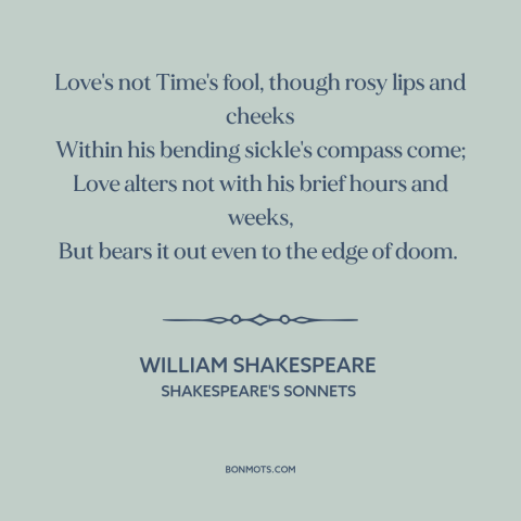 A quote by William Shakespeare about nature of love: “Love's not Time's fool, though rosy lips and cheeks Within…”