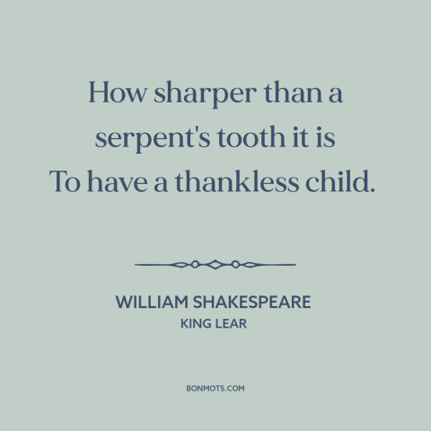 A quote by William Shakespeare about parenting: “How sharper than a serpent's tooth it is To have a thankless child.”