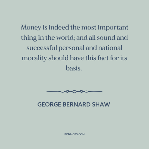 A quote by George Bernard Shaw about importance of money: “Money is indeed the most important thing in the world; and…”