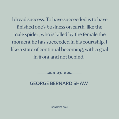 A quote by George Bernard Shaw about goals: “I dread success. To have succeeded is to have finished one's business on…”