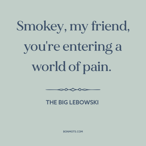 A quote from The Big Lebowski: “Smokey, my friend, you're entering a world of pain.”