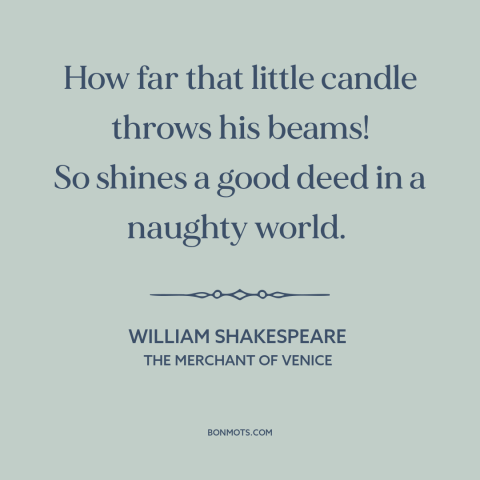 A quote by William Shakespeare about good works: “How far that little candle throws his beams! So shines a good deed in…”