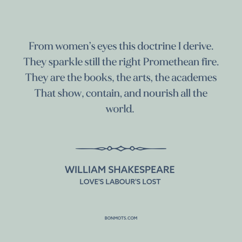 A quote by William Shakespeare about women: “From women’s eyes this doctrine I derive. They sparkle still the…”