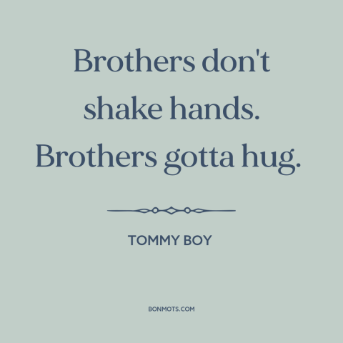 A quote from Tommy Boy about brothers: “Brothers don't shake hands. Brothers gotta hug.”