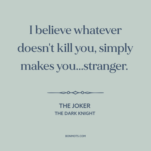 A quote from The Dark Knight about overcoming adversity: “I believe whatever doesn't kill you, simply makes you...stranger.”