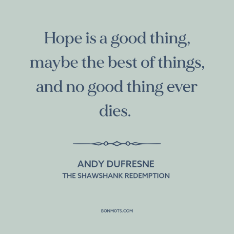 A quote from The Shawshank Redemption about hope: “Hope is a good thing, maybe the best of things, and no good thing…”