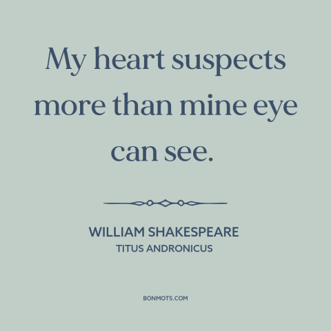 A quote by William Shakespeare about intuition: “My heart suspects more than mine eye can see.”