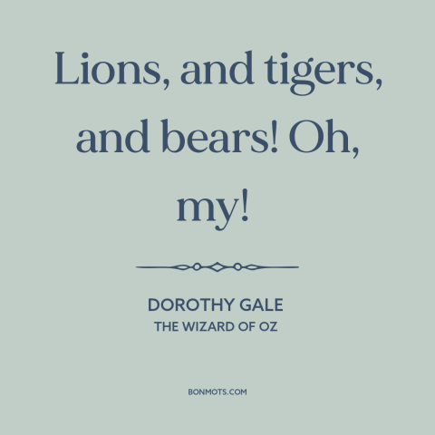 A quote from The Wizard of OZ about facing one's fears: “Lions, and tigers, and bears! Oh, my!”