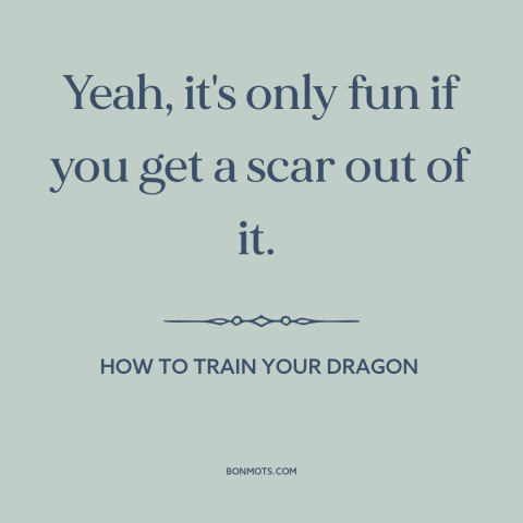 A quote from How to Train Your Dragon about scars: “Yeah, it's only fun if you get a scar out of it.”