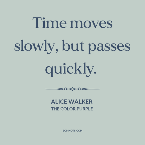 A quote by Alice Walker about nature of time: “Time moves slowly, but passes quickly.”