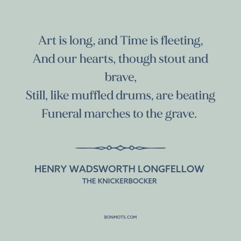 A quote by Henry Wadsworth Longfellow about inevitability of death: “Art is long, and Time is fleeting, And our…”