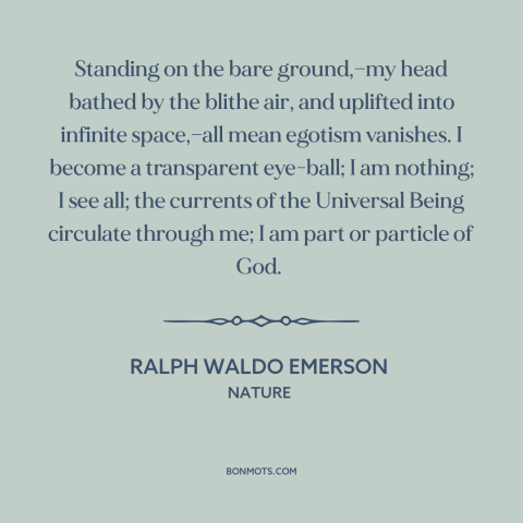 A quote by Ralph Waldo Emerson about pantheism: “Standing on the bare ground,—my head bathed by the blithe air, and…”