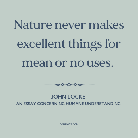 A quote by John Locke about efficiency of nature: “Nature never makes excellent things for mean or no uses.”