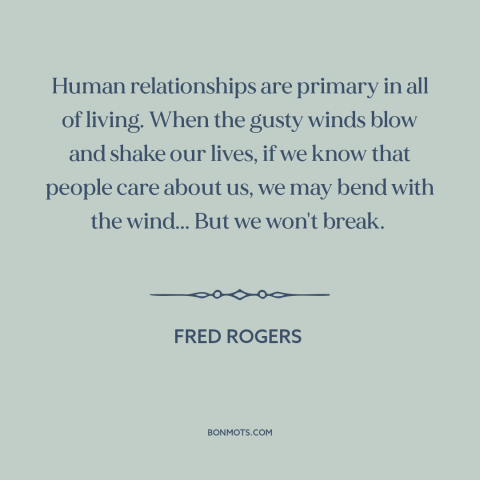 A quote by Fred Rogers about resilience: “Human relationships are primary in all of living. When the gusty winds blow and…”