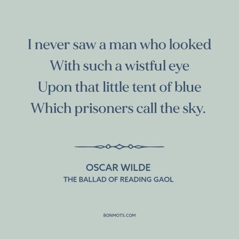 A quote by Oscar Wilde about the sky: “I never saw a man who looked With such a wistful eye Upon that little tent of…”