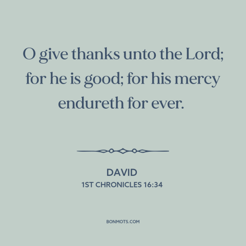 A quote from The Bible about gratitude to god: “O give thanks unto the Lord; for he is good; for his mercy endureth…”