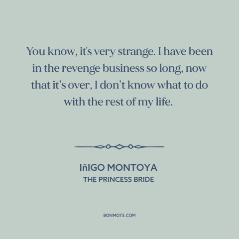 A quote from The Princess Bride about revenge: “You know, it's very strange. I have been in the revenge business so long…”