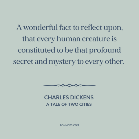 A quote by Charles Dickens about existential solitude: “A wonderful fact to reflect upon, that every human creature is…”