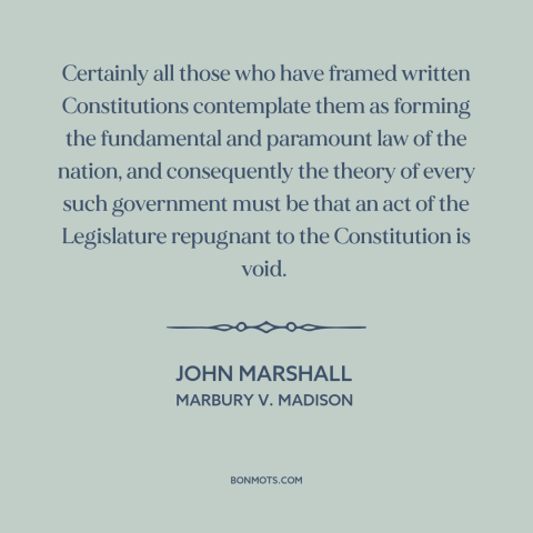 A quote by John Marshall about constitutional theory: “Certainly all those who have framed written Constitutions…”