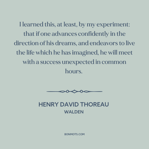 A quote by Henry David Thoreau about following your dreams: “I learned this, at least, by my experiment: that if…”