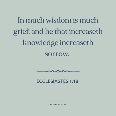 A quote from The Bible about knowledge: “In much wisdom is much grief: and he that increaseth knowledge increaseth sorrow.”