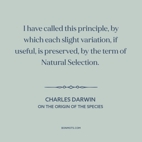 A quote by Charles Darwin about natural selection: “I have called this principle, by which each slight variation…”