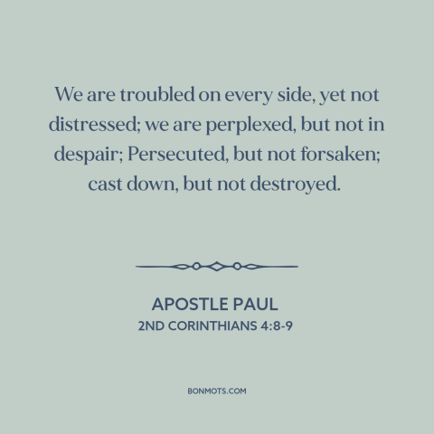 A quote by Apostle Paul about perseverance: “We are troubled on every side, yet not distressed; we are perplexed…”