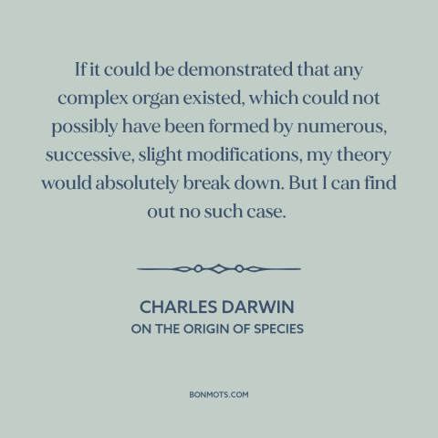 A quote by Charles Darwin about natural selection: “If it could be demonstrated that any complex organ existed, which…”