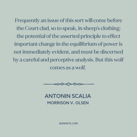 A quote by Antonin Scalia about wolf in sheep's clothing: “Frequently an issue of this sort will come before the Court…”