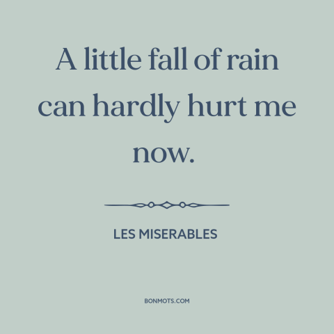 A quote from Les Miserables about adversity: “A little fall of rain can hardly hurt me now.”