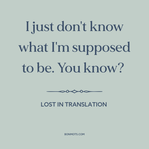 A quote from Lost in Translation about purpose of life: “I just don't know what I'm supposed to be. You know?”