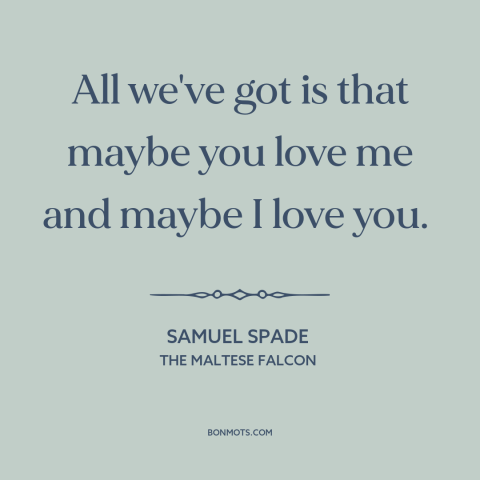 A quote from The Maltese Falcon about uncertain love: “All we've got is that maybe you love me and maybe I love you.”